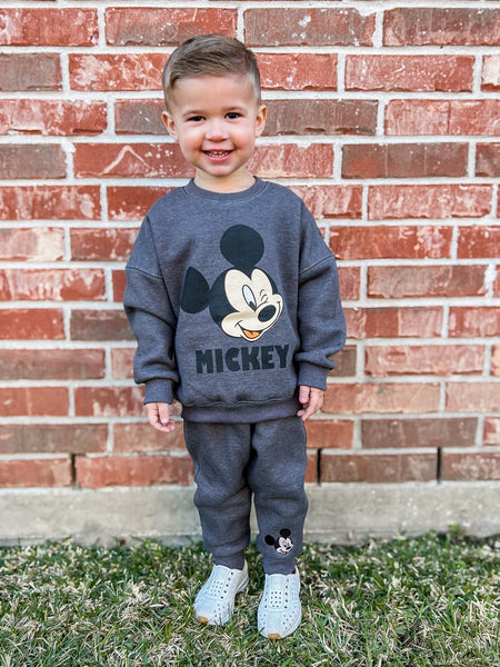 Grey Mickey Embroidered Sweat Set