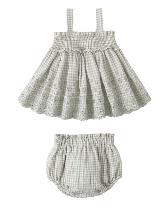 Quincy Mae Sage Gingham Bloomer Set