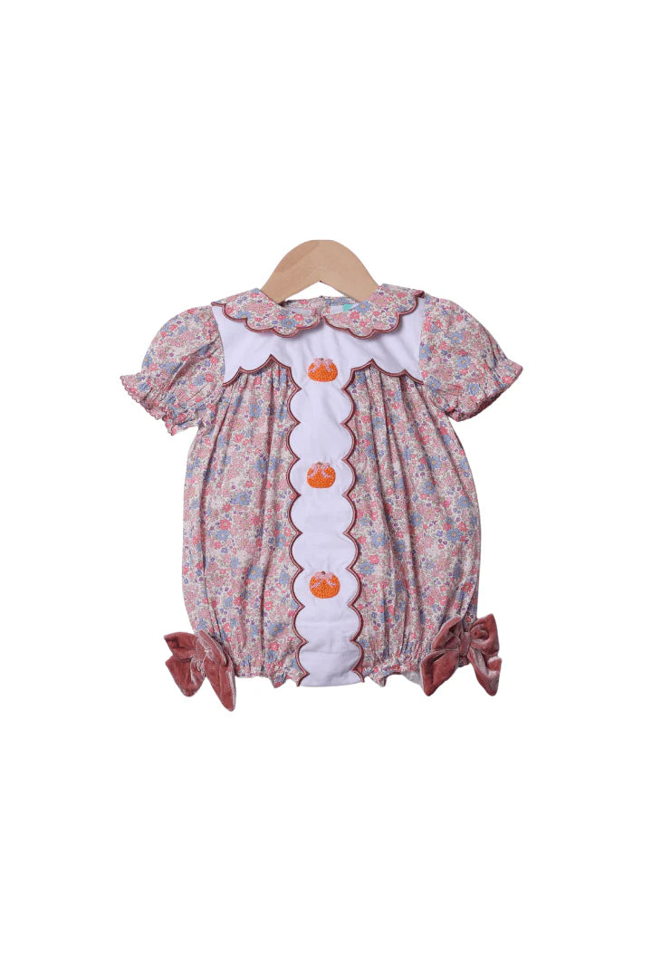 Smocked Flamingo Floral Pink Bow Pumpkin Bubble