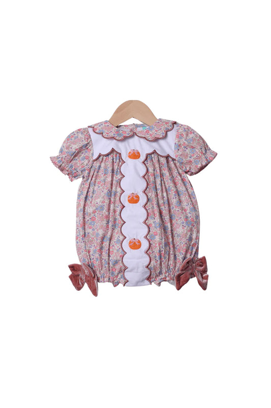 Smocked Flamingo Floral Pink Bow Pumpkin Bubble