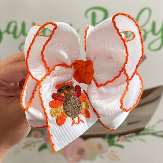 Embroidered Turkey 5.5” Bow