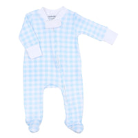 Magnolia Baby Blue Gingham Zip Footie