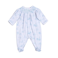 Baby Loren Blue Toile Pima Smocked Footie