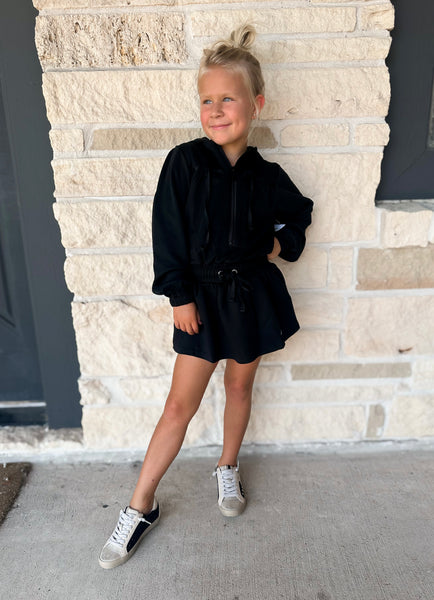 Black Jet Setter Hoodie Skort Dress