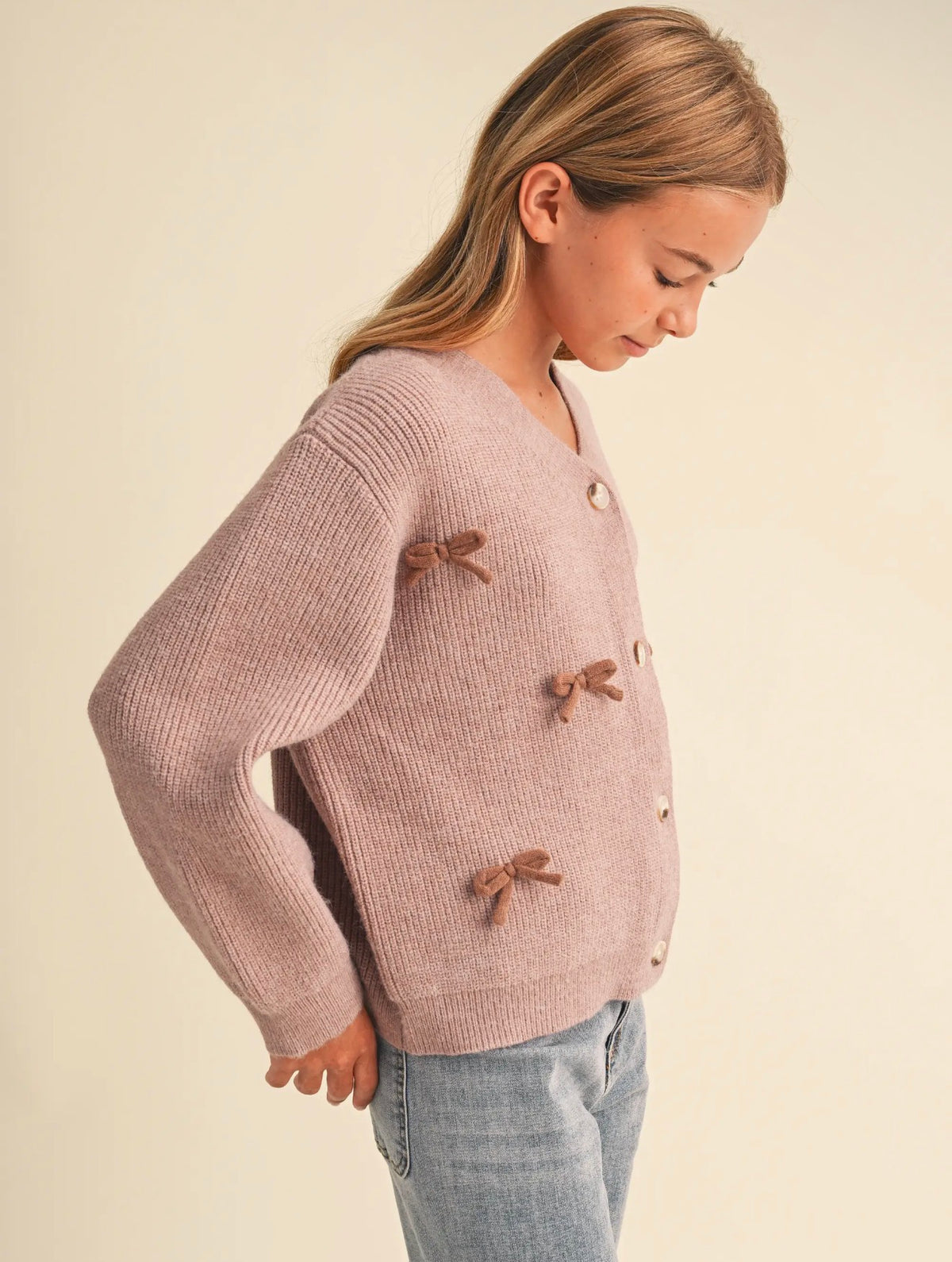 H&A Mauve Bow Button Sweater
