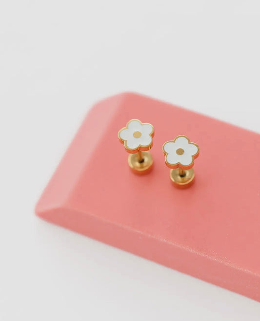 Pip Pop Post White Petite Flower Studs