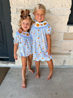 Smocked Flamingo Floral Pumpkin Bow Scalloped Gingham Dress
