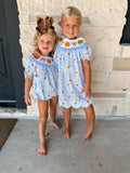 Smocked Flamingo Floral Pumpkin Bow Scalloped Gingham Dress