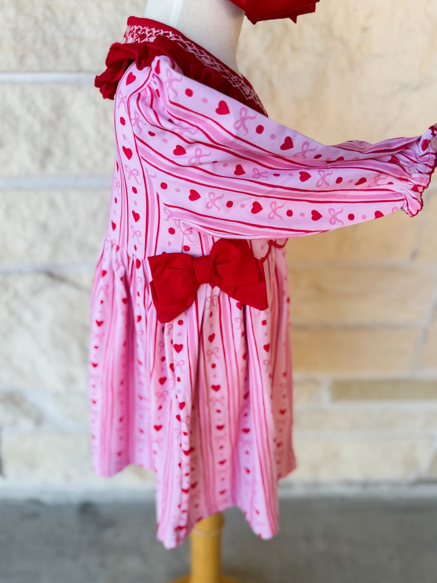 Smocked Flamingo Smocked Hearts Bow Dress