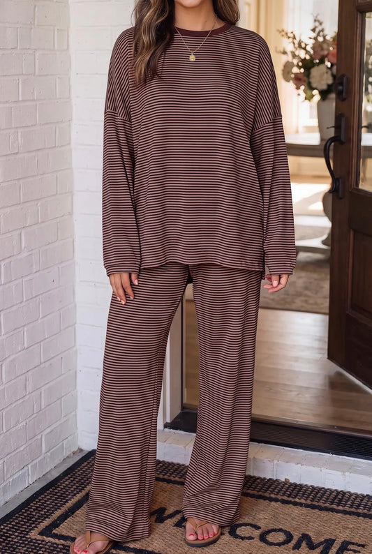 Brown Stripe Pant Set