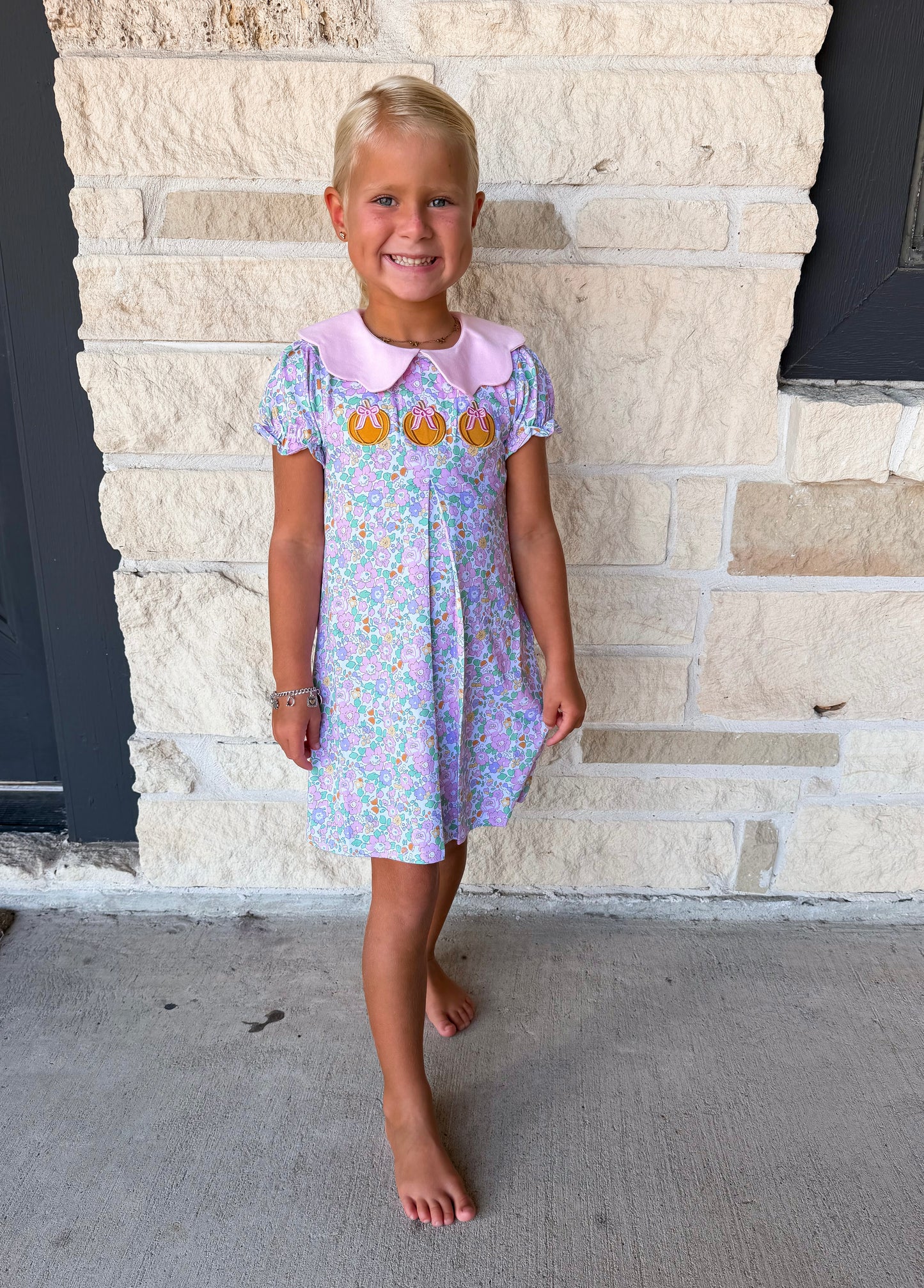 Trotter Street Kids Pumpkin Floral Dress
