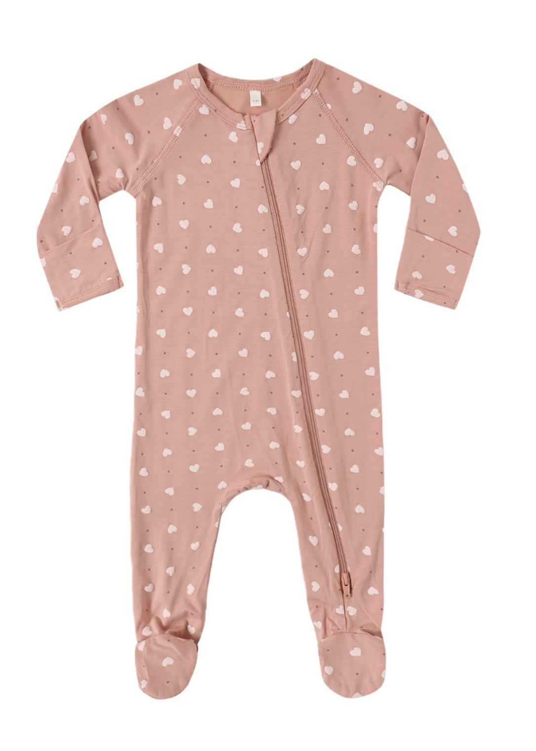 Quincy Mae Pink Hearts Bamboo Footie