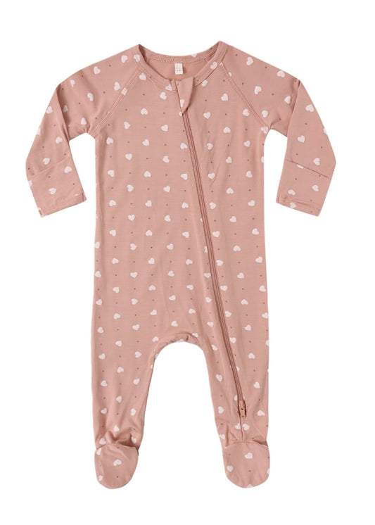 Quincy Mae Pink Hearts Bamboo Footie