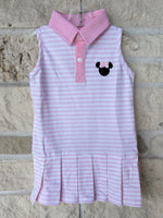 Smocked Flamingo Pink Stripe Mouse Park Tennis Dress