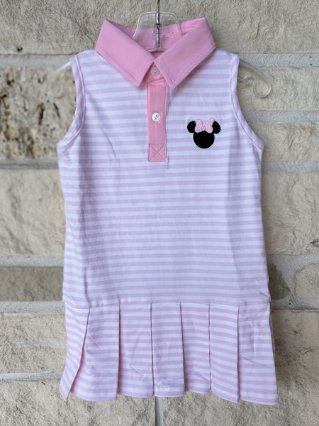 Smocked Flamingo Pink Stripe Mouse Park Tennis Dress