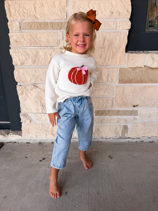Mud Pie Bow Pumpkin Rollneck Sweater