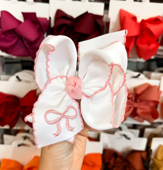 Embroidered Pink Bow 5.5” Bow