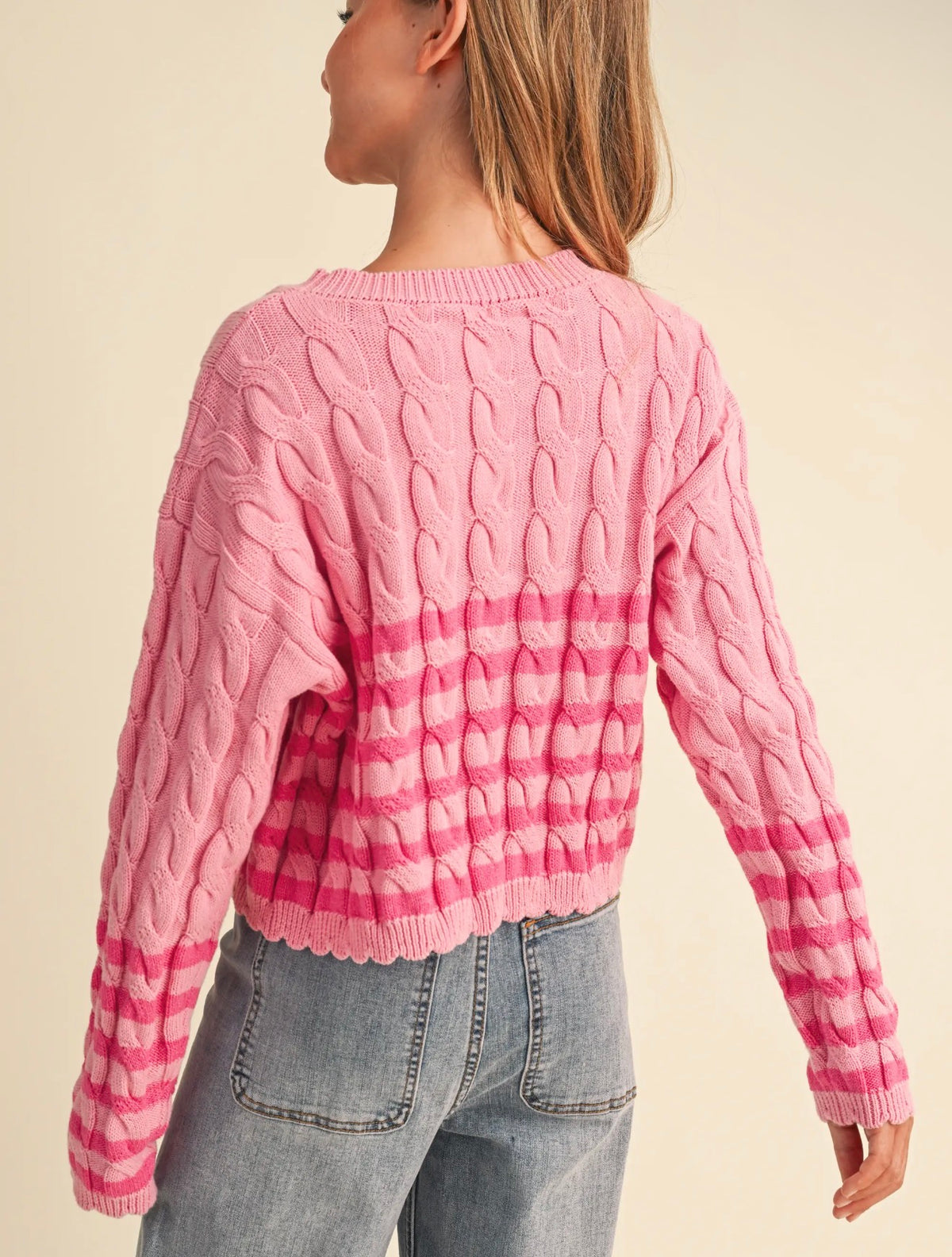 H&A Pink Cable Knit Boxy Sweater
