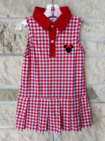 Smocked Flamingo Red Gingham Mouse Park Tennis Dress
