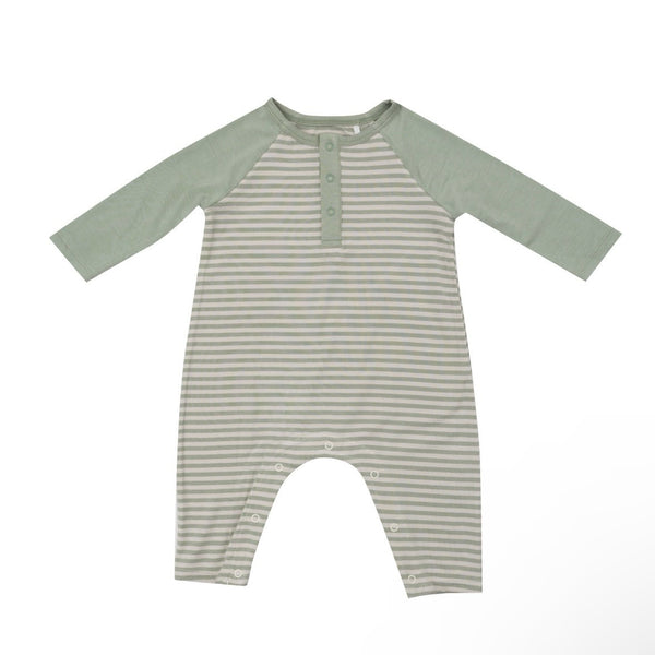 Angel Dear Desert Sage Stripe Henley Romper