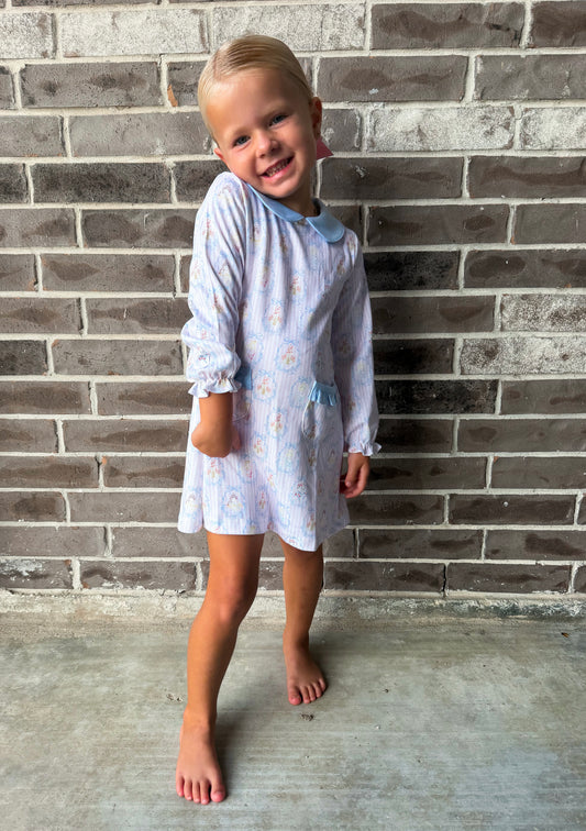 Baby Loren Royal + Charm Scallop Collar Dress