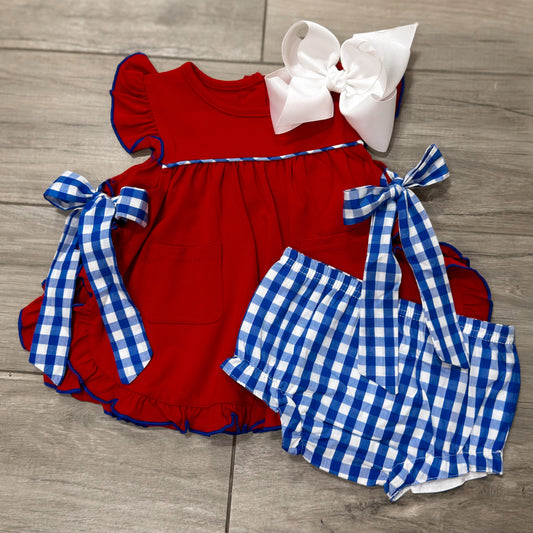 Millie Jay Harlow Red & Blue Tie Bloomer Set