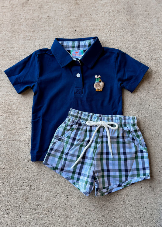 Smocked Flamingo Plaid Mallard Bunny Short Set