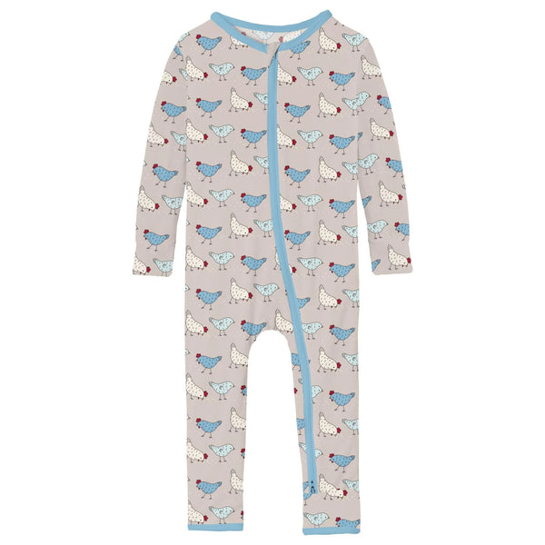 Kickee Pant Latte Chickens Playsuit