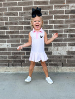Smocked Flamingo Pink Stripe Mouse Park Tennis Dress