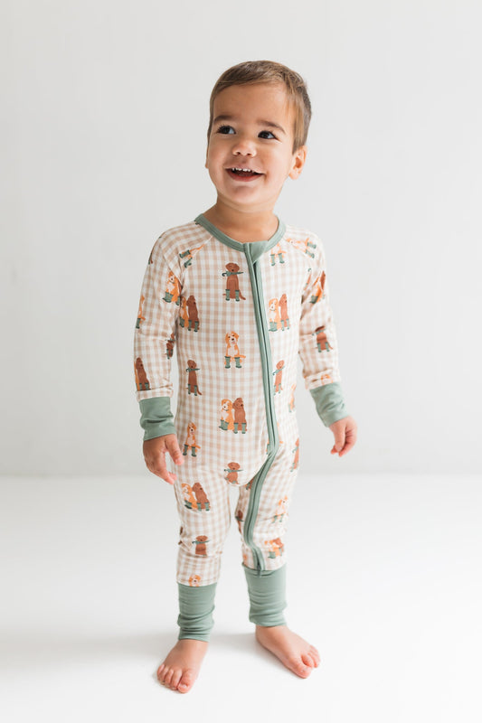IMJ Green Pup Friends Zipper Romper