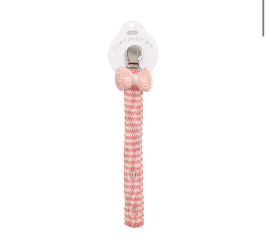 Mud Pie Lt. Pink Bow Crochet Paci Clip