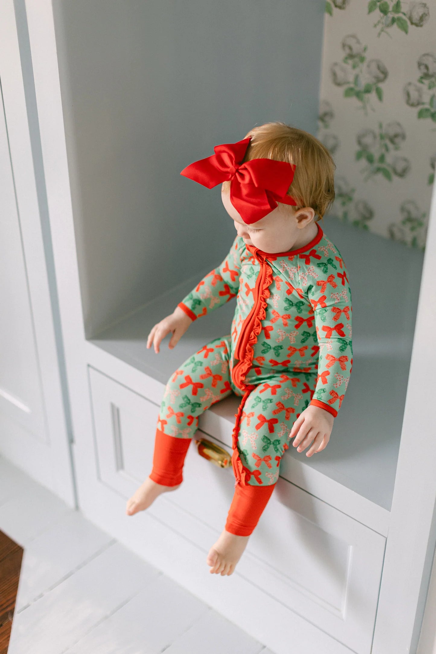 Poppy Kids Christmas Bows Zipper Romper