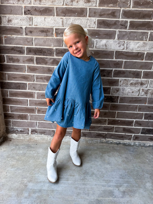 Mabel & Honey Denim Pearl Doll Dress