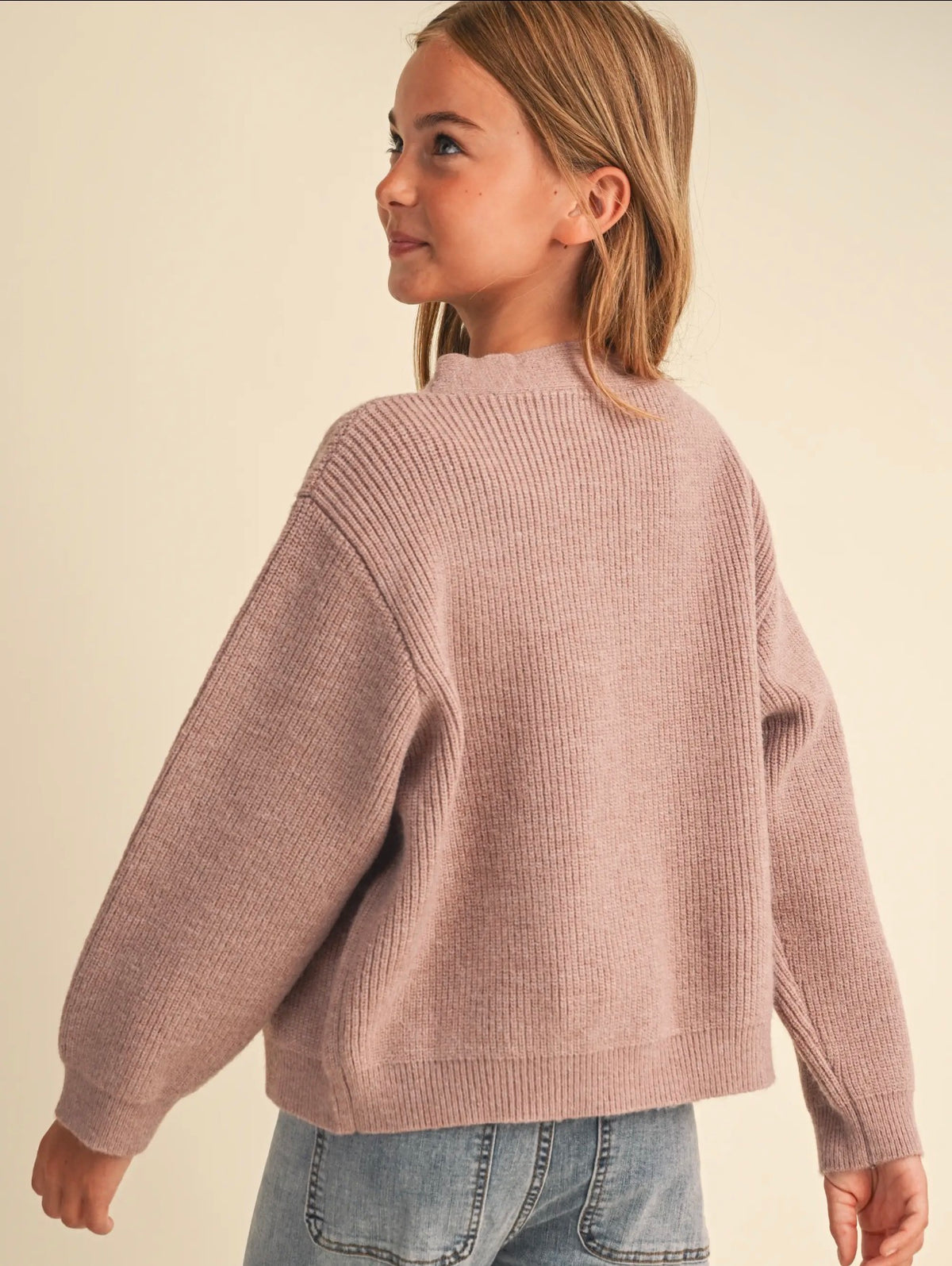 H&A Mauve Bow Button Sweater