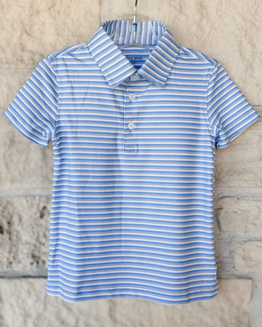 Meripex Blue + Grey Stripe Performance Polo