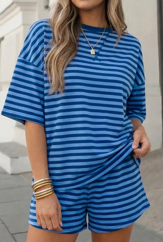 Women’s Blue Stripe Short Set
