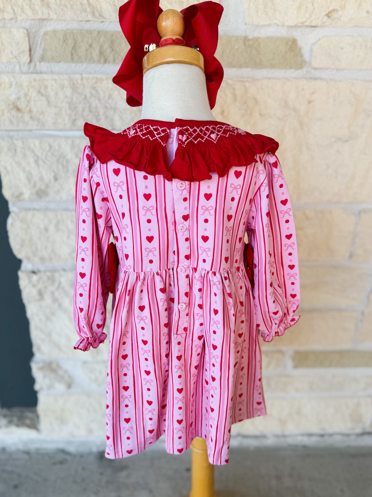 Smocked Flamingo Smocked Hearts Bow Dress