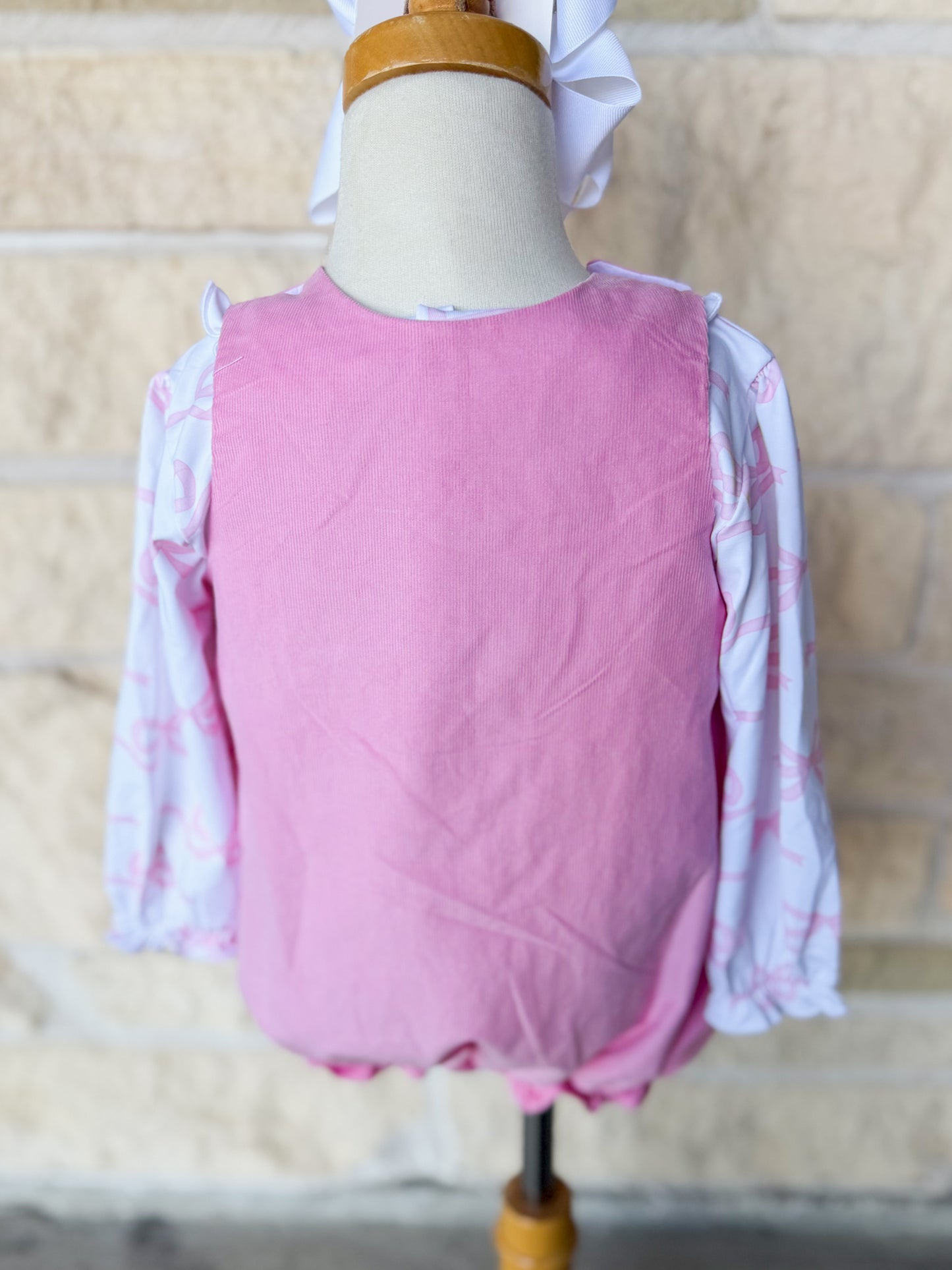 Smocked Flamingo Embroidered Bow 2pc Corduroy Bubble