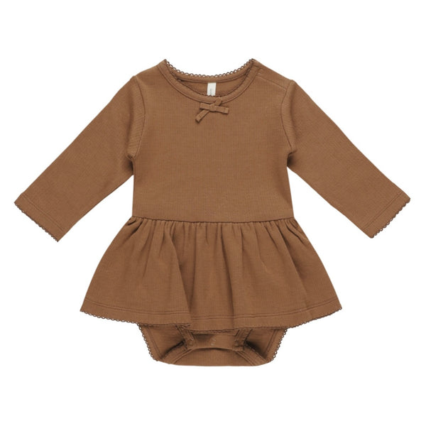 Quincy Mae Cinnamon Pointelle Skirted Bodysuit