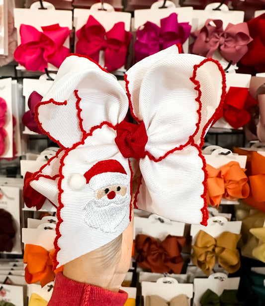Embroidered Red Santa 5.5” Bow