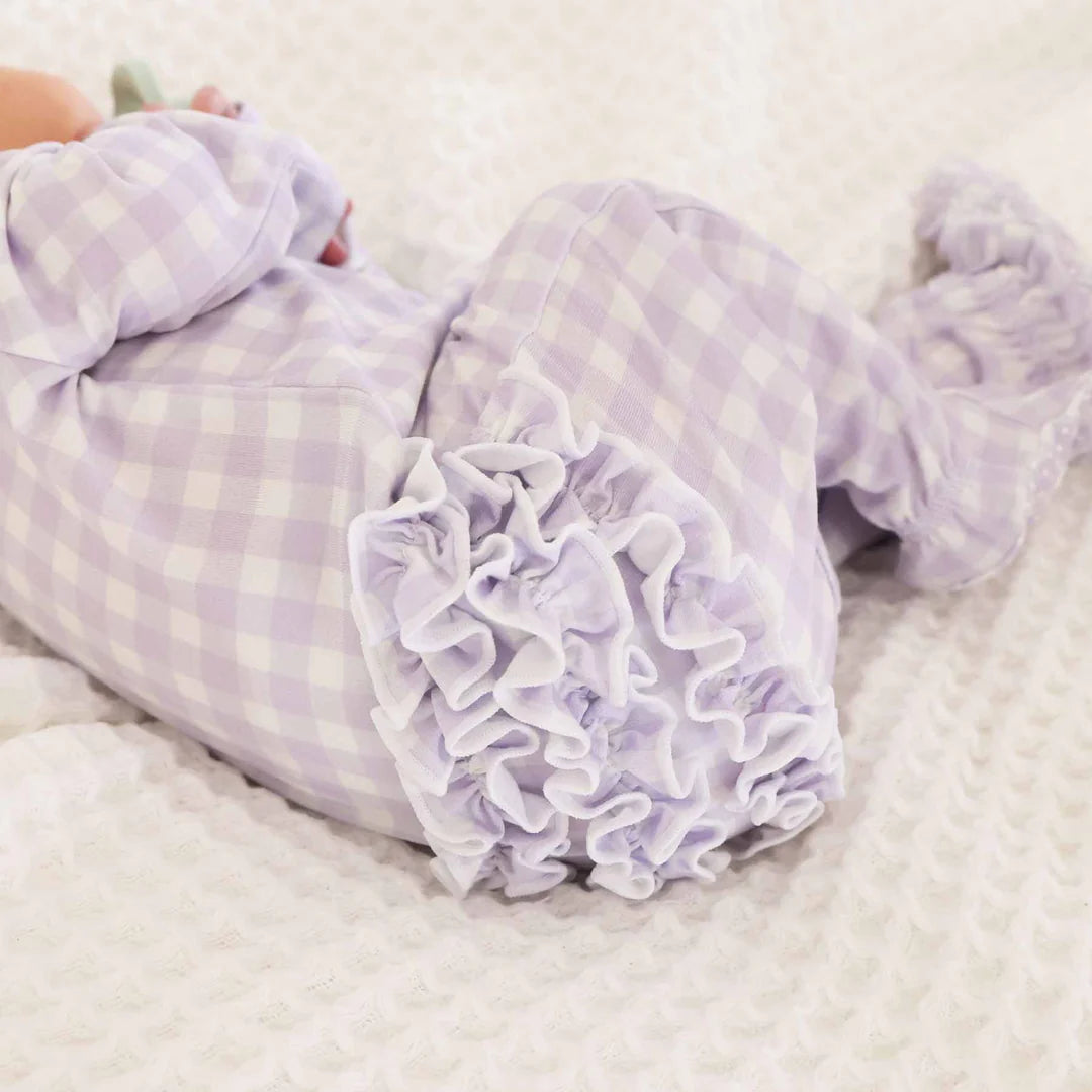 Caden Lane Lilac Gingham Peter Pan Collared Ruffle Footie