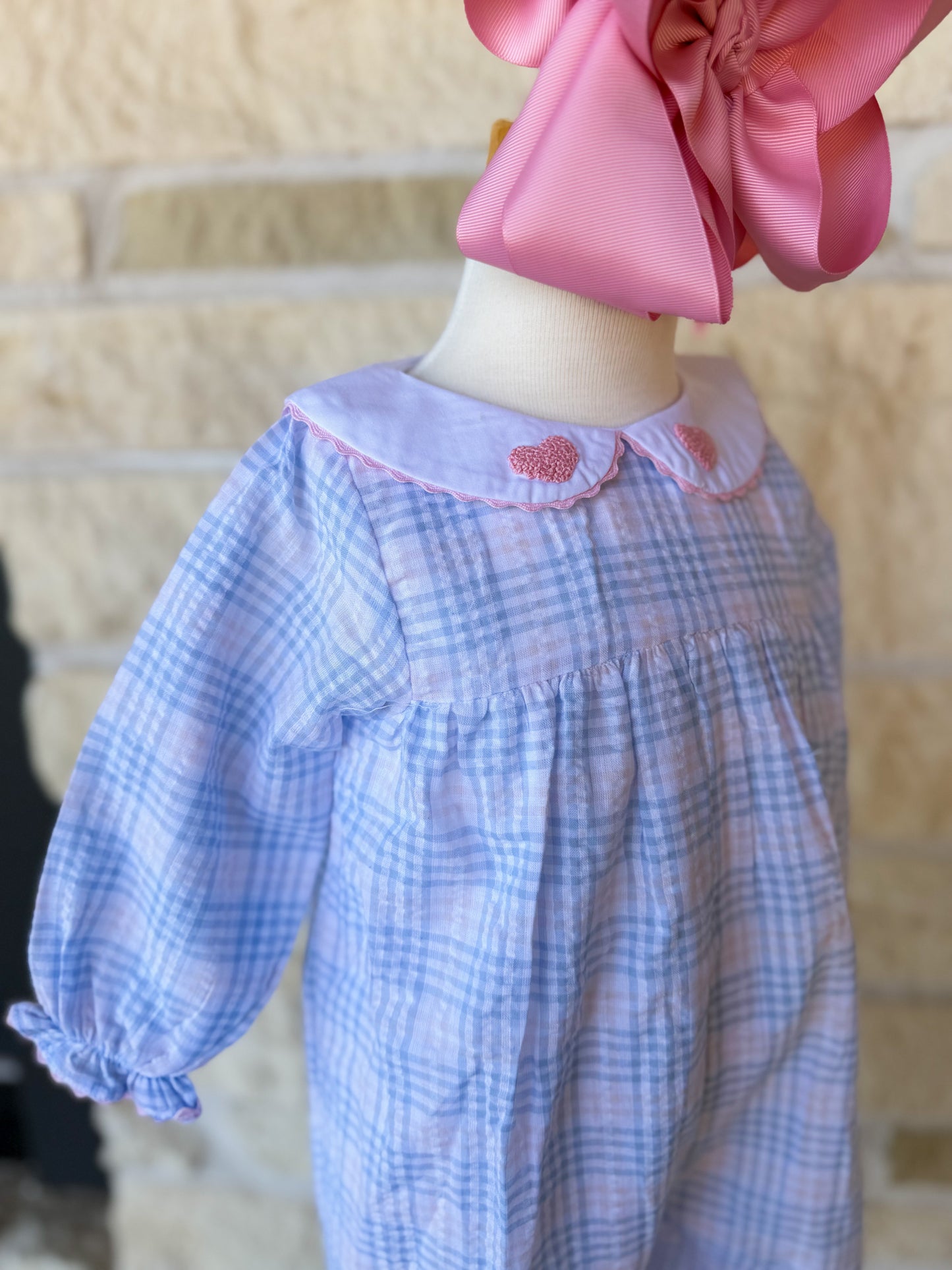 Smocked Flamingo French Knot Heart Seersucker Romper