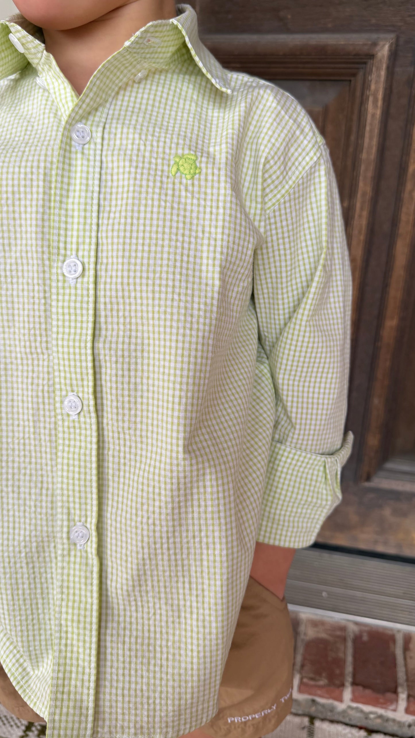 J Bailey Grass Green Seersucker Shirt
