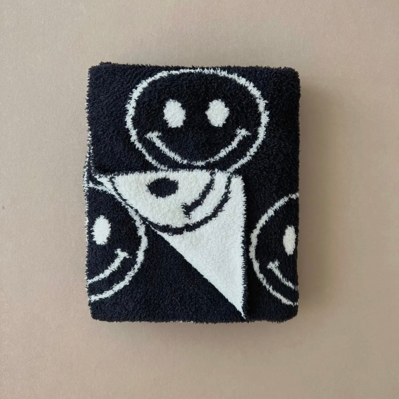 Black Smiley Plush Blanket