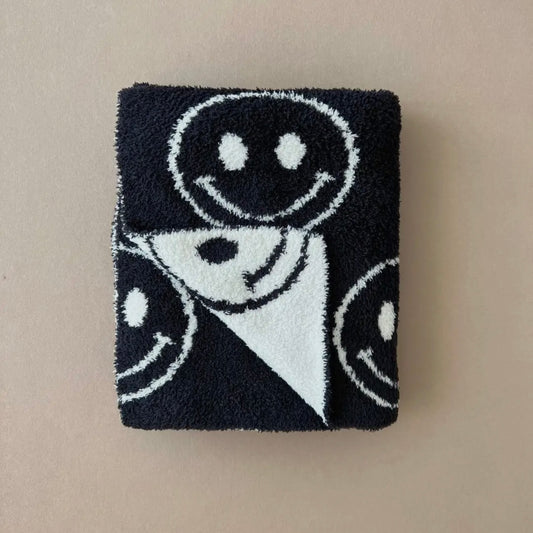 Black Smiley Plush Blanket