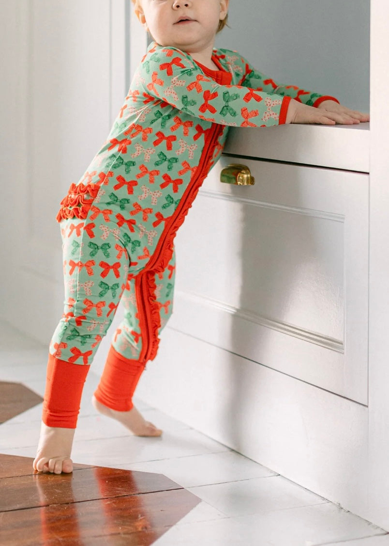 Poppy Kids Christmas Bows Zipper Romper