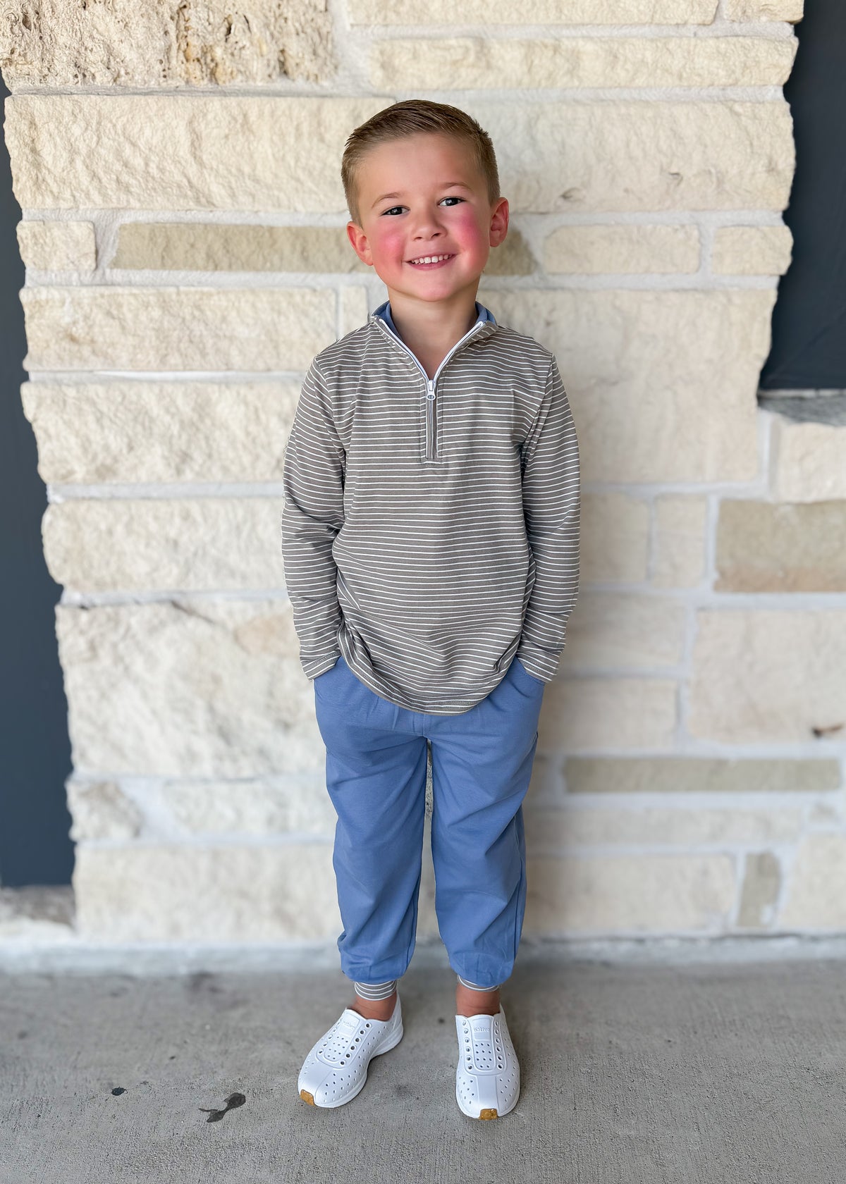 Trotter Street Beige Stripe Tucker Pullover Set