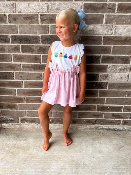 Smocked Flamingo Trellis Bow Princess Dress