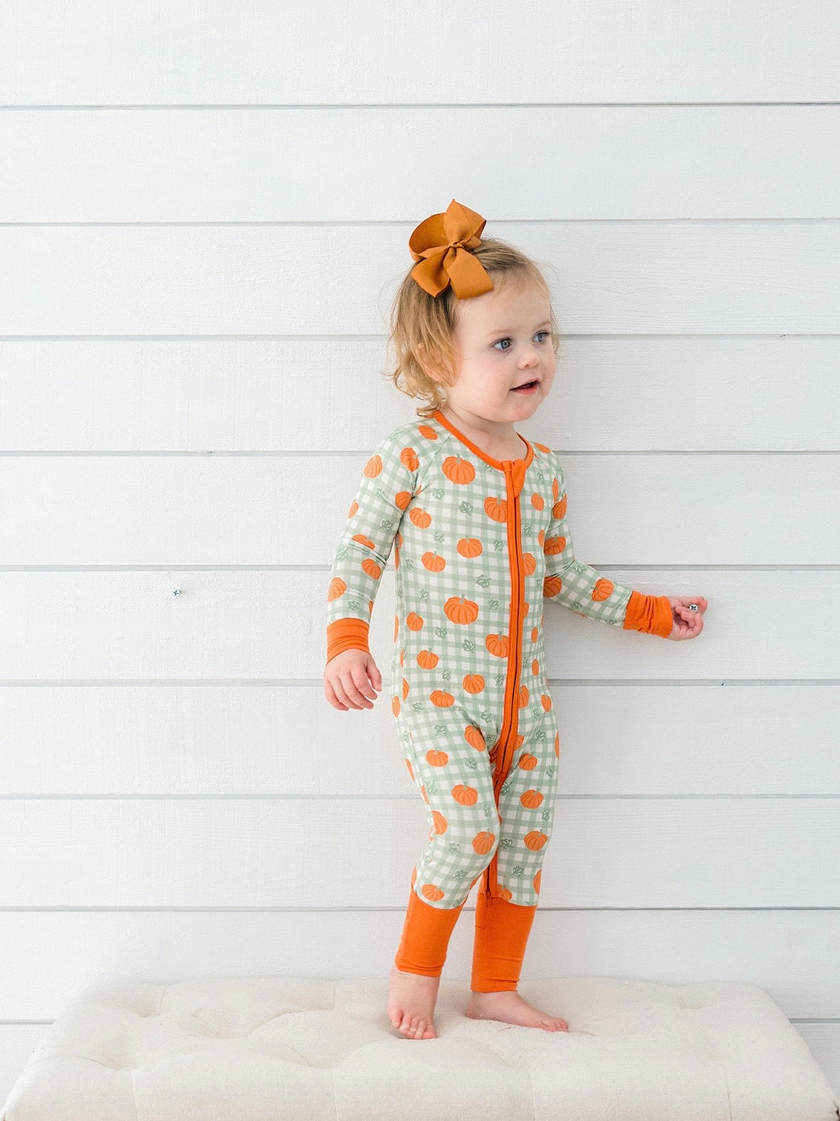 Poppy Kids Cozy Pumpkin Zipper Romper