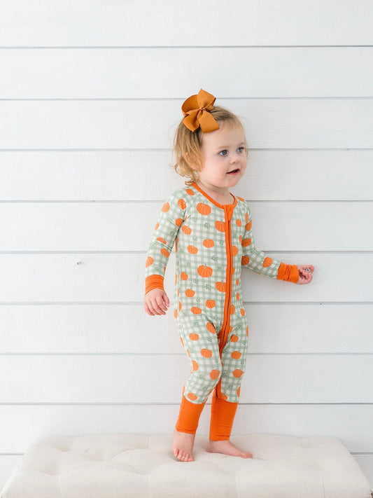 Poppy Kids Cozy Pumpkin Zipper Romper